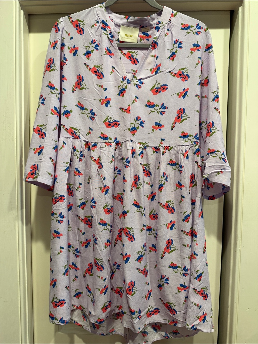 Anthropologie Floral Lavender Tunic Dress with Pink & Blue Accents